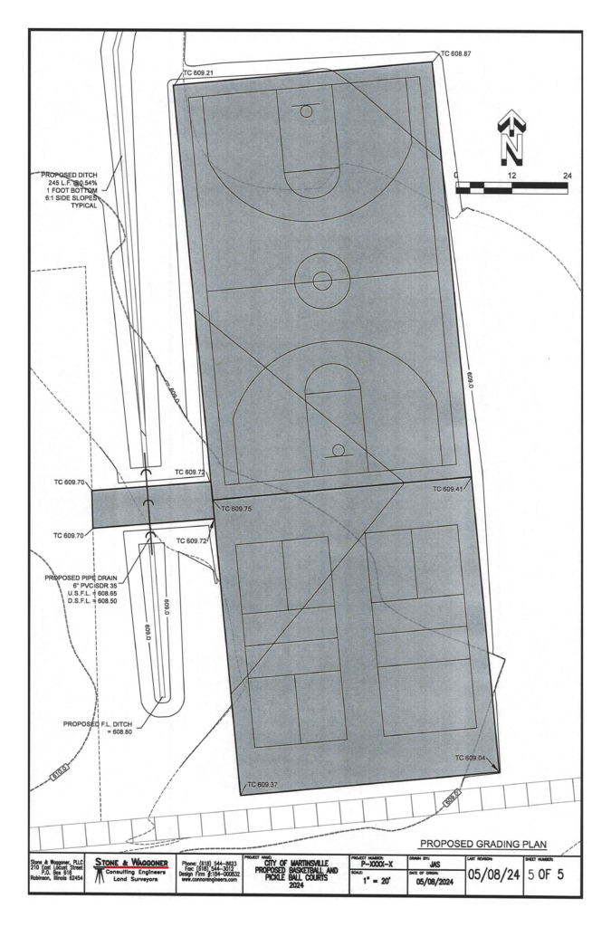 Illustration of pickleball and basketball courts at the City ball park, showcasing the newly constructed recreational facilities in Martinsville.